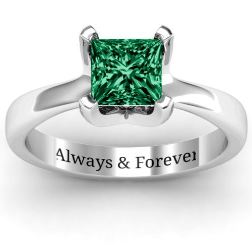 Large Princess Solitaire Ring – Sterling Silver with Green Premium Zirconia