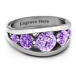5 Stone Split Shank Ring in 925 Sterling Silver with Amethyst Premium Zirconia and Amethyst