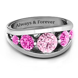 5 Stone Split Shank Ring in 925 Sterling Silver with Fancy Pink Premium Zirconia and Pink Tourmaline