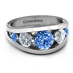 5 Stone Split Shank Ring in 925 Sterling Silver with Fancy Blue Premium Zirconia and Cubic Zirconia