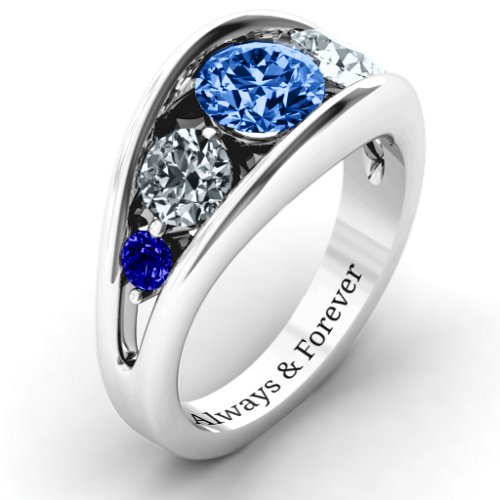 5 Stone Split Shank Ring – Sterling Silver with Fancy Blue Premium Zirconia, Cubic Zirconia, and Blue Sapphire