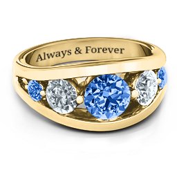 5 Stone Split Shank Ring in 10K Solid Yellow Gold with Fancy Blue Premium Zirconia and Cubic Zirconia