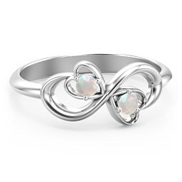 Pair of Hearts Infinity Ring with Gemstones
