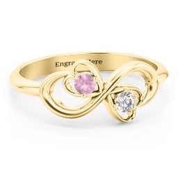 Pair of Hearts Infinity Ring with Gemstones
