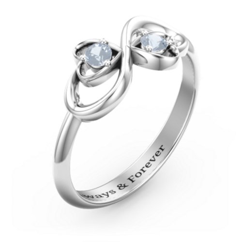 Pair of Hearts Infinity Ring with Gemstones