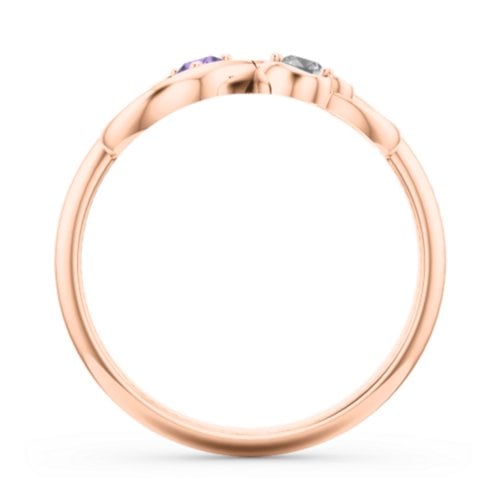 Pair of Hearts Infinity Ring with Gemstones – 10K Rose Gold with Amethyst and Cubic Zirconia