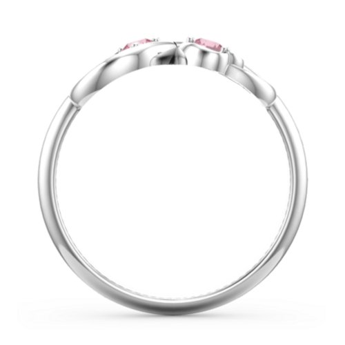 Pair of Hearts Infinity Ring with Gemstones – Sterling Silver with Pink Tourmaline