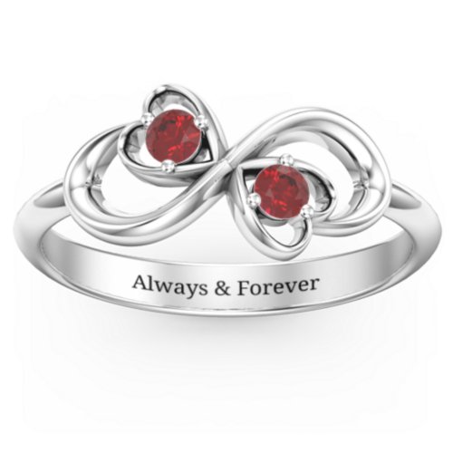 Pair of Hearts Infinity Ring with Gemstones