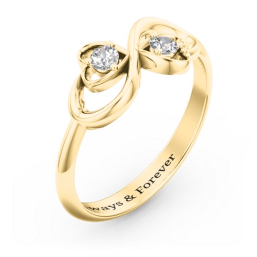 Pair of Hearts Infinity Ring with Gemstones – 10K Yellow Gold with Diamond