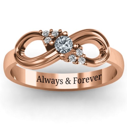 Solitaire Infinity Ring with Accents – 10K Rose Gold with Cubic Zirconia and White Premium Zirconia