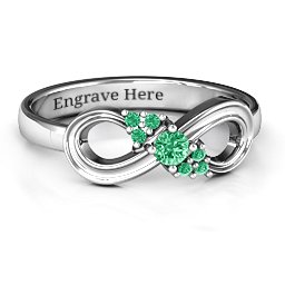 Solitaire Infinity Ring with Accents in 925 Sterling Silver with Emerald and Green Premium Zirconia