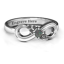 Solitaire Infinity Ring with Accents in 925 Sterling Silver with Alexandrite and Black Premium Zirconia