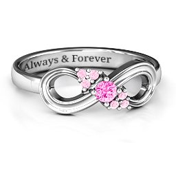 Solitaire Infinity Ring with Accents in 925 Sterling Silver with Pink Tourmaline and Fancy Pink Premium Zirconia