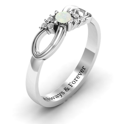 Solitaire Infinity Ring with Accents – Sterling Silver with Opal and White Premium Zirconia