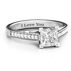 Princess Cut Ring with Shoulder Accents – Sterling Silver with White Premium Zirconia