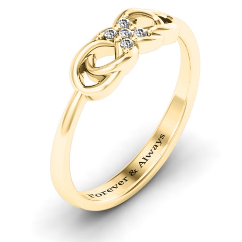 Infinity Knot Ring with Accents – 14K Yellow Gold with White Premium Zirconia