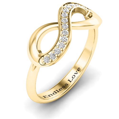 Infinity Ring with Single Accent Row – 10K Yellow Gold with White Premium Zirconia