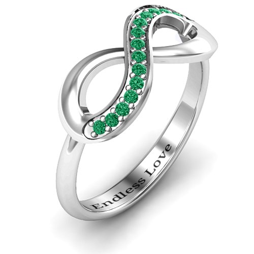 Infinity Ring with Single Accent Row – Sterling Silver with Green Premium Zirconia