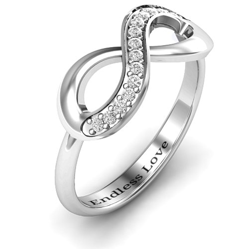 Infinity Ring with Single Accent Row – Sterling Silver with White Premium Zirconia