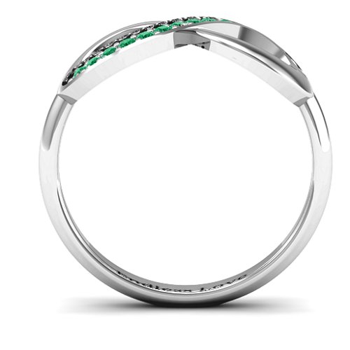 Infinity Ring with Single Accent Row – Sterling Silver with Green Premium Zirconia