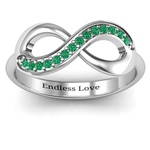 Infinity Ring with Single Accent Row – Sterling Silver with Green Premium Zirconia