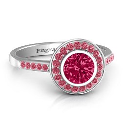 Bezel Halo Accent Ring in 925 Sterling Silver with Ruby and Red Premium Zirconia