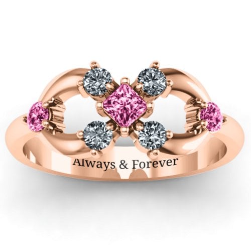 Princess Centre Infinity Ring – 10K Rose Gold with Pink Tourmaline and Cubic Zirconia