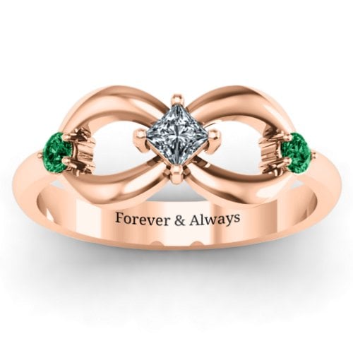 Princess Infinity Ring – 10K Rose Gold with Cubic Zirconia and Emerald