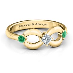 Princess Infinity Ring in 10K Solid Yellow Gold with Cubic Zirconia and Emerald