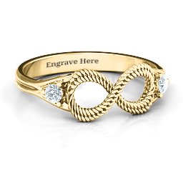 Braided Infinity Ring with Two Stones in 10K Solid Yellow Gold with Cubic Zirconia