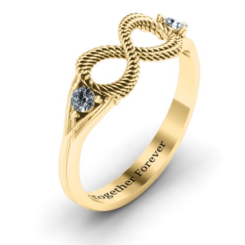 Braided Infinity Ring with Two Stones – 10K Yellow Gold with Cubic Zirconia