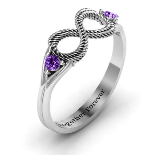 Braided Infinity Ring with Two Stones – Sterling Silver with Amethyst