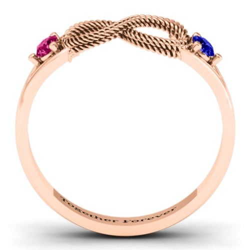Braided Infinity Ring with Two Stones – 10K Rose Gold with Ruby and Blue Sapphire