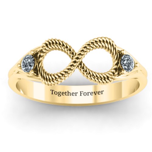 Braided Infinity Ring with Two Stones – 10K Yellow Gold with Cubic Zirconia