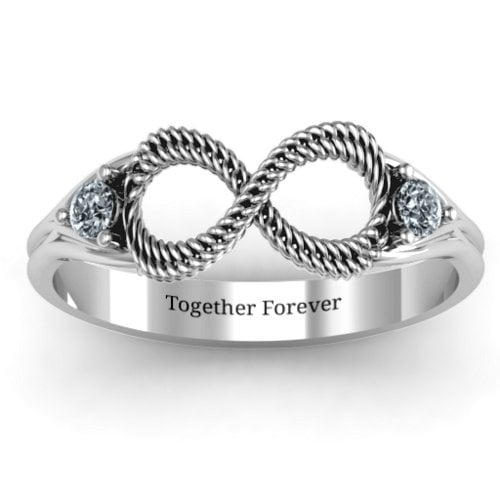 Braided Infinity Ring with Two Stones – Sterling Silver with Cubic Zirconia