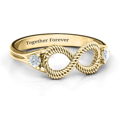 Braided Infinity Ring with Two Stones – 10K Yellow Gold with Cubic Zirconia