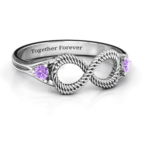 Braided Infinity Ring with Two Stones – Sterling Silver with Amethyst