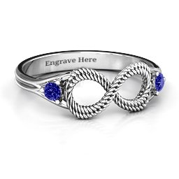 Braided Infinity Ring with Two Stones in 925 Sterling Silver with Blue Sapphire
