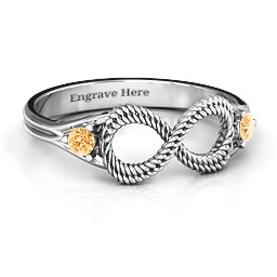 Braided Infinity Ring with Two Stones in 925 Sterling Silver with Citrine