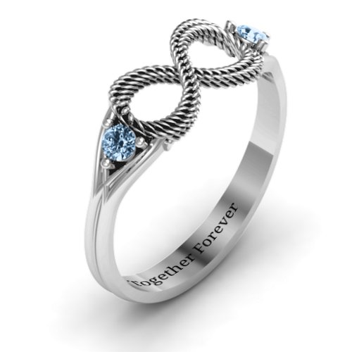 Braided Infinity Ring with Two Stones – Sterling Silver with Aquamarine
