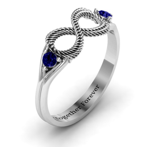 Braided Infinity Ring with Two Stones – Sterling Silver with Blue Sapphire