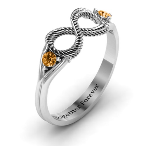 Braided Infinity Ring with Two Stones – Sterling Silver with Citrine