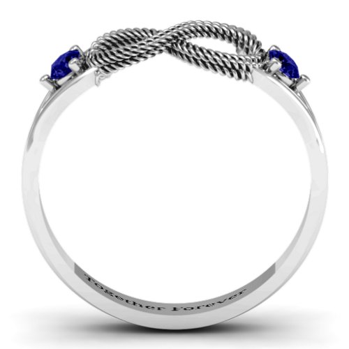 Braided Infinity Ring with Two Stones – Sterling Silver with Blue Sapphire