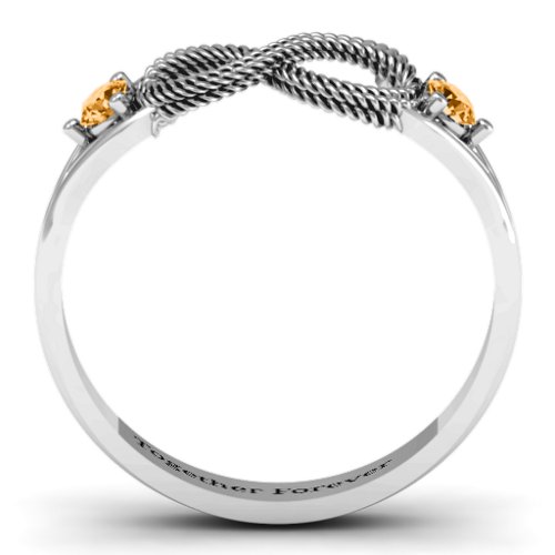 Braided Infinity Ring with Two Stones – Sterling Silver with Citrine