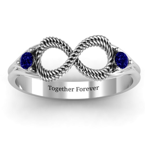 Braided Infinity Ring with Two Stones – Sterling Silver with Blue Sapphire