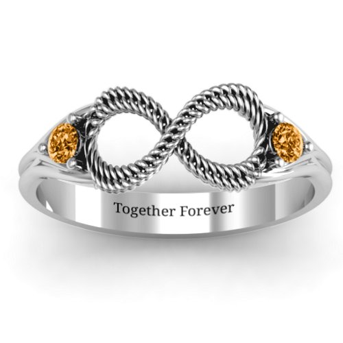 Braided Infinity Ring with Two Stones – Sterling Silver with Citrine