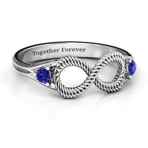 Braided Infinity Ring with Two Stones – Sterling Silver with Blue Sapphire