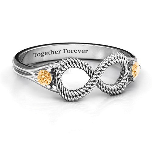 Braided Infinity Ring with Two Stones – Sterling Silver with Citrine