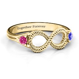 Braided Infinity Ring with Two Stones in 10K Solid Yellow Gold with Ruby and Blue Sapphire