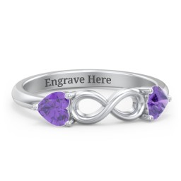 Two Hearts to Infinity Ring in 925 Sterling Silver with Amethyst